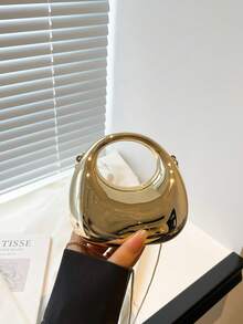 حقيبة أكريليك ذهبية جديدة، حقيبة يد عصرية وشخصية، كيس عشاء محمول باليد، محفظة قمرية فضية مطلية باللمعان مع سلسلة معدنية، يمكن أن تكون حقيبة نسائية مائلة، هدية نسائية عصري، علبة معدنية ذات لون متقدم في المستقبل - الذهبي - مشاهدة 6