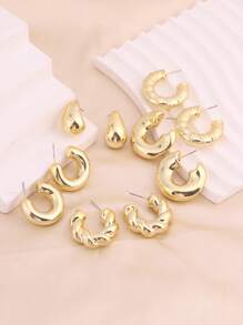 5pairs C-Shape Water Drop Twisted Geometric Earring Sets