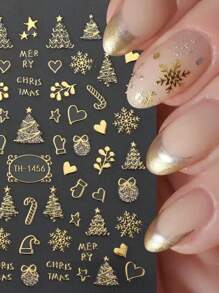 1 Stück selbstklebender goldener Weihnachts-Nagel-Aufkleber mit Schneeflocken- und Weihnachtsbaum-Design