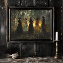 1 pieza, Arte de pared de lienzo de Halloween, Impresión de arte de pared de bruja vintage, Descarga de arte de pared de estilo melancólico, Decoración de estilo rural de arte oscuro, Adecuado para otoño, Halloween, Temporada de fantasía y terror, Decoración de bruja