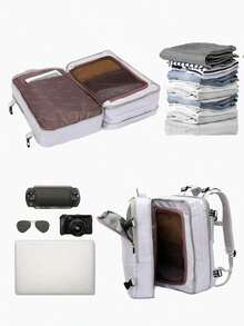 Myco Balo có thể mở rộng dung tích lớn, Hành lý xách tay được hãng hàng không chấp thuận cho các chuyến đi ngắn, Balo du lịch vừa với máy tính xách tay 15,6 inch, Kích thước khoang hành lý Easy Jet 45*36*20cm, Quà tặng khai giảng cho học sinh - Màu tím hoa cà - Xem 2