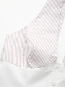 时尚条纹拼接露背蝴蝶结吊带上衣 白色夏季 - 白色 - 查看 3