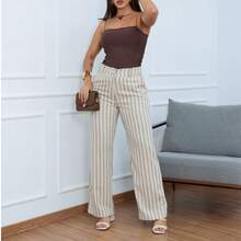 Linen Pantaloons With Casual Executive Stripes - Rust Brown - View 1