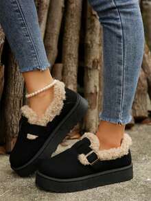 Botas de nieve para mujer, invierno 2025, nuevas botas retro de algodón, además de zapatos de algodón con suela gruesa de terciopelo. - Negro - Ver 4