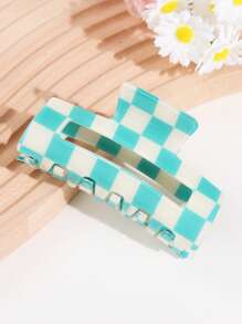 1pc High-Quality Women Elegant Checkered Hollow Square Anti-Slip Fashion Green Hair Clips, Claw Clips, Hair Claws, Suitable For Daily Use And Gift Hair Jaw Clip Hair Clamps Hair Clutch Hair Catcher Clip, School Stuff, College