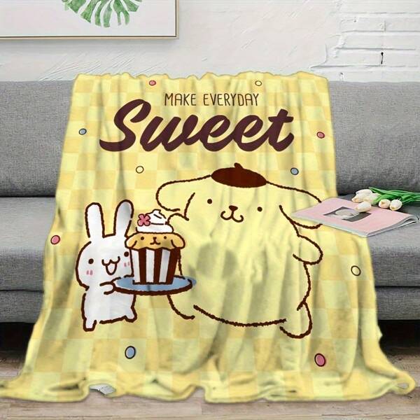 Sanrio Koc flanelowy Sanrio For Pompompurin, miękki i wygodny, idealny na prezent, odpowiedni dla dorosłych do domu/na piknik/w podróż, na sofę, łóżko, do biura, na kemping, nadający się do prania w pralce, uroczy dekoracyjny koc