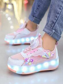 二合一时尚LED发光轮滑鞋，潮流街头轮滑鞋，轻便透气，可拆卸设计，适合室内外，四季皆宜。 - 粉色 - 查看 9