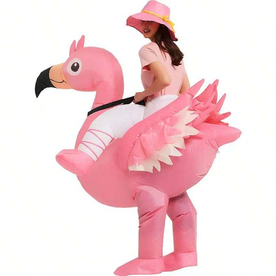 1pc 2025 New Inflatable Flamingo Costume, Mascot Costume For Women, Cartoon Character Cosplay For Halloween, Valentine's Day, Fun Party, Inflatable Costume, Dinosaur Jumpsuit, Parent-Child Interaction, Holiday Personalized Dinosaur Suit