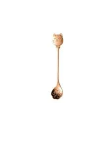 1 pièce Cuillère à café en acier inoxydable avec patte de chat porte-bonheur et visage souriant, cuillère à dessert mignonne de chat, cuillère à glace - Multicolore - Voir 12