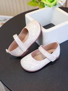 1 Pair Girl Glitter Material Square Toe Flat Shoes, Cute Kids Casual Shoes Suitable For Outings, Gatherings And Festivals All Year Round