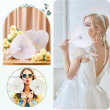 5/10/20pcs Customized White Folding Paper Fans With Heart-Shaped Plastic Handles, Suitable For Weddings, Souvenirs, Parties, Durable, Colorful, Cute For Birthday, Children's Day, Father's Day, Graduation, Wedding, Housewarming