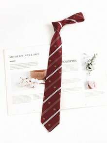 1 Pc Men's Casual Striped Polyester Necktie, Suitable For Formal And Business, Burgundy & Navy Stripe - Multicolor - View 25