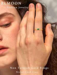 ¡RecomendadoRLMOON - Anillos de piedra natal de oro para mujer, anillo apilable, delicado chapado en oro de 14 quilates, chapado en oro de 14 quilates, anillo de piedras preciosas verde esmeralda, regalo¡Top de Temporada - Oro-07-jul. (Rubí creado) - Ver 2