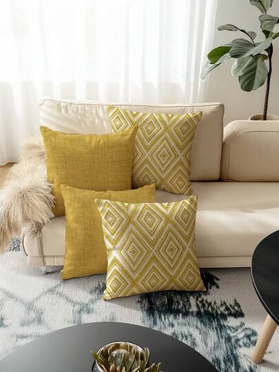 4 fundas decorativas para cojines, con patrón geométrico, 100% fibra de poliéster hipoalergénica, material de lino vintage, cierre con cremallera oculta, lavable a máquina, diseño de líneas modernas minimalistas, cierre con cremallera, fundas de cojín para decoración del hogar en sofá, sala de estar, dormitorio, sin relleno de cojín