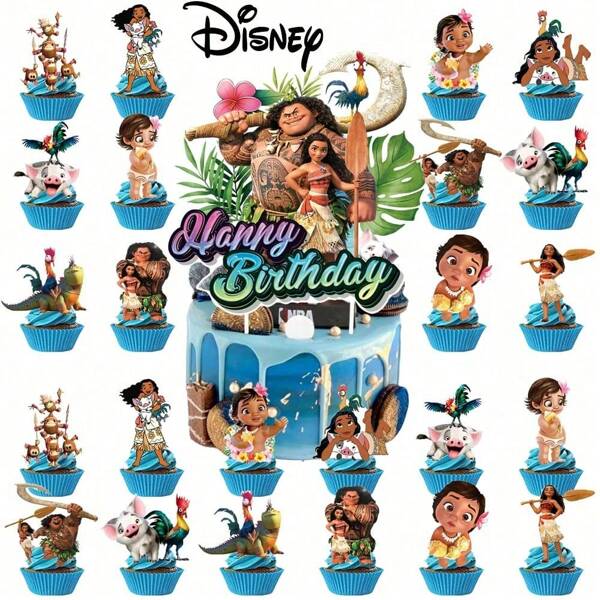 Disney 25pcs Disney Moana Cake Decorations, Cupcake Decorations, Moana Birthday Decorations, Moana Themed Party Supplies, Moana Birthday Decorations, Moana Princess Cake Decorations