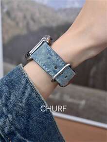 时尚牛仔布和金属表带 - 兼容 38/40/41/42/44/45/49 毫米，适合 1-8/SE/Ultra 系列，银色带扣，时尚设计，配饰 - 復古藍 - 查看 9