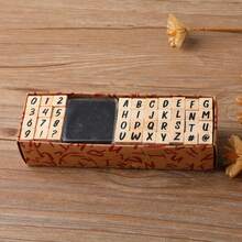 40pcs Wooden Rubber Stamps With Numbers, Letters, Symbols, Plus 1 Ink Pad, DIY Scrapbooking, Diary, Notebook, Art Supplies
