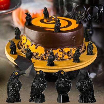 30pcs Raven Statues, Polyresin Black Raven Figurines For Halloween Scene Decoration, Resin Animal Decor