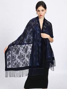 1 Stück Samt Schal mit Blumen Spitze Paisley Muster, modischer Party Schal, warmer Quasten Schal - Verschiedenfarbig - Übersicht 8