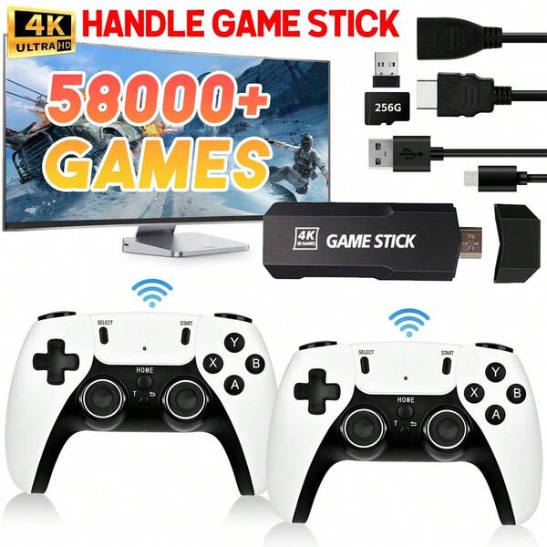 58000 4K  TV Video Game Stick Retro Gaming Console&2 Wireless Controller W/