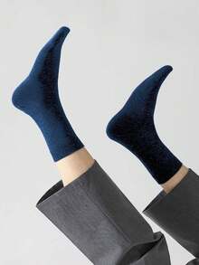 1 Pair/5 Pairs Navy Blue Casual Sports Business Comfortable Simple Versatile Daily Men's Mid-Calf Socks, Fall Socks