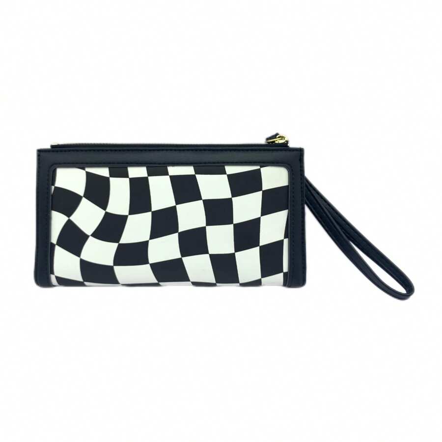 1 Pc Chessboard Pattern PU Leather Multi-Card Slots Zippered Fashion Ladies Long Wallet For Women Wallet Purse Wallet Wristlet Wallet Wallet - Black and White - View 1