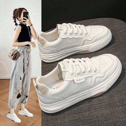 Women's Spring New Breathable White Sneakers, Student Ins Korean Version Versatile Thick Sole Casual Sports Shoes,