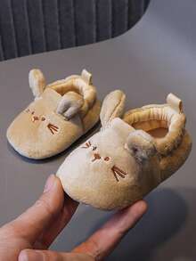 1 Pair Suede Material Elastic Collar Flat Slip-On Cute Fabric Shoes, Suitable For Autumn/Winter