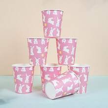 9盎司可爱粉色兔子一次性纸杯 - 卡通动物派对杯，适合10/25位客人 | 生日、野餐、露营、新娘送礼会礼物 - 彩色 - 查看 3