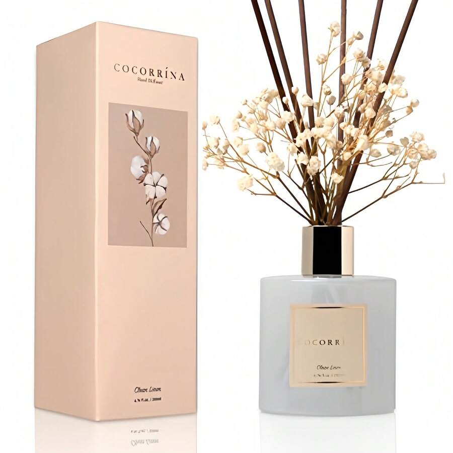 10/20/30/40/50pcs Preserved Flower, Cotton & Reed Diffuser Set, Clean Linen Scented Essential Oil Diffuser With Rattan Sticks For Bathroom Shelf Decoration