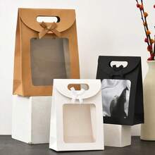 1 pieza Bolsa de regalo con lazo, estilo de ventana semitransparente, bolsa de regalo de cartulina blanca sólida