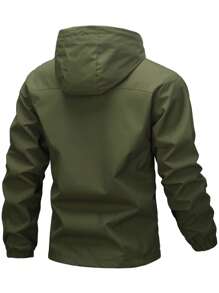 Chaqueta suave con capucha y cordón para hombre, con impresión de letra, resistente al viento y al agua, informal y deportiva con bolsillos delanteros, uso versátil diario, best-seller.