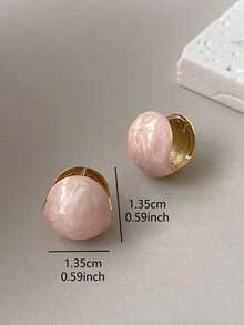 1 对复古法式优雅高端简约珐琅球形设计女士日常通勤约会百搭时尚圈形耳环 - 粉色 - 查看 4