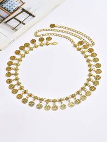 1 sztuka retro okrągłego frędzla moneta łańcuszek na talię modna ozdoba sukienka taniec brzucha stary styl pas łańcuszek na talię nadaje się na spotkania kobiet, imprezy i tańce do dopasowania i noszenia