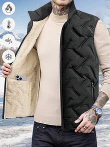 1件男士户外抓绒背心，秋冬保暖加厚立领无袖外套
