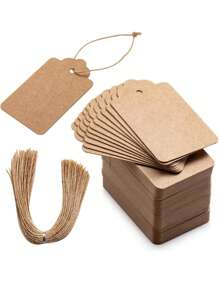100pcs/Set Kraft Brown, Black And White Paper Tags With String Attached Labels Display Tags Brown Price Tags With String Writable Hang Tags For Clothing, Jewelry, Clothes DIY Crafts Wedding Holiday And Retail Display