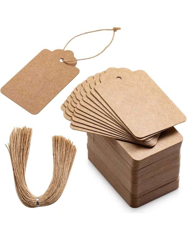 100pcs/Set Kraft Brown, Black And White Paper Tags With String Attached Labels Display Tags Brown Price Tags With String Writable Hang Tags For Clothing, Jewelry, Clothes DIY Crafts Wedding Holiday And Retail Display