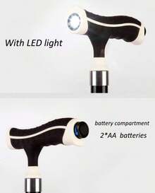 BASTÓN  BLANCO Y NEGRO ,PLEGABLE CON LUZ  ,3 PATAS - Negro - Ver 2