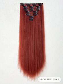 22" Straight Hair Extensions Clip-In, Orange & Red, Women's 18" Wavy Synthetic Hair Extensions Clip-In, Silver - Burnt Orange - View 5