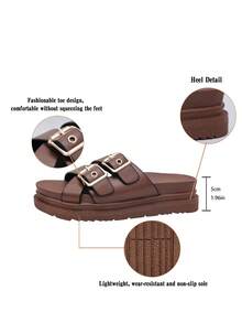 1 Pair Punk Style Rivet Embellished Platform Sandals, High-End Stylish Summer Footwear - Coffee Brown - View 9