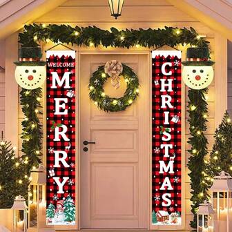 1 套圣诞快乐门廊横幅，圣诞节悬挂门廊装饰横幅，适合圣诞派对、室内、花园和室外，圣诞礼物
