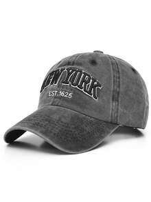 1 件黑色时尚字母“Newyork”复古棒球帽，适合日常户外、骑行、上学穿着，时尚百搭 - 黑色 - 查看 2