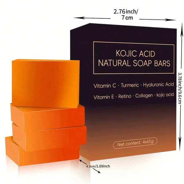 4pcs Soap Bar Set With Vitamin C & E, Retinol, Collagen, Turmeric - Infused With Hyaluronic Acid, Shea Butter, Castile Olive Oil, Handmade Face & Body Cleansing Compound