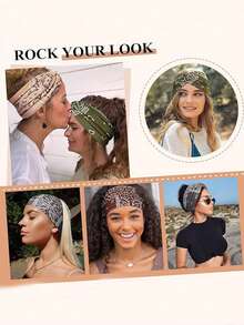 4 件套新款女士瑜伽头带，腰果花印花交叉头巾，时尚发饰优雅发带，学校用品，大学