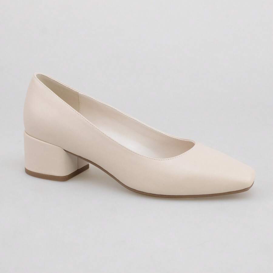 Simple And Fashionable Mid - Heel Women's Square - Toe Block - Heel Single Shoes,Versatile, Elegant And Comfortable, Essential For Various Occasions - 米色 - 查看 1