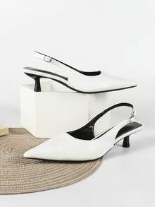 Fall/Winter 2025 4cm Kitten Heel White Pointed Toe Slip-On Party High Heels Pumps,Elegant - White - View 4