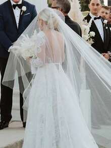 1 pezzo Velo da sposa a doppio strato, ampio 3 metri, con pettine in metallo, adatto per matrimoni estivi, spiaggia, cerimonie - Multicolore - Visualizzare 2