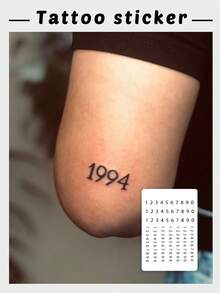1pc Temporary Number Tattoo, Fashion Design Suitable For Men And Women, Waterproof, Sweat-Proof, One-Time-Use, Washable Tattoo Sticker - Black - View 2