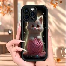 Kawaii Cute Kitten & Yarn Phone Case - Soft Silicone, Shockproof, Anti-Scratch Protective Cover GiftSuitable For IPhone16, 15, 14, 13, 12, 11, Xs, X, TPU Material, Shockproof And Non-Slip, The Best Gift For Girls And Boys - 黑色 - 查看 2