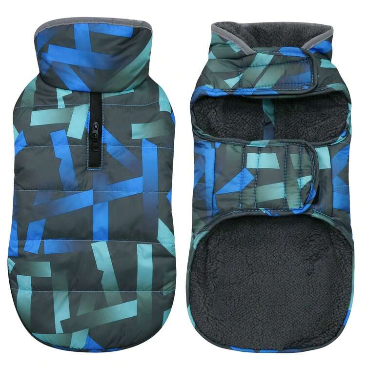 Metglad 中大型犬冬季外套，带羊毛衬里的保暖背心 - 宠物服装，寒冷天气狗狗雪地夹克，防风冬季大衣 - 寶藍色 - 查看 17